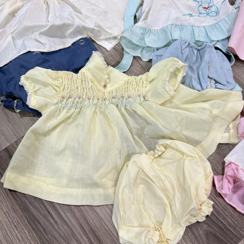 Vtg 50s 60s Baby Girl boy Clothing Lot Dresses Diaper Covers Lace Floral AS IS